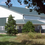 green and white storage building