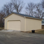 pole garage with one large overhead door